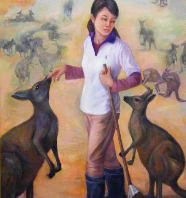 No.18 カンガルーと飼育員 F100 油彩